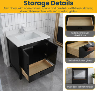 Meuble-Lavabo Autoportant 30po Noir avec Comptoir de Polymarbre Ingénierie Calcutta