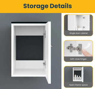 Armoire Centrale Murale Blanche Mate de 12 po avec Comptoir en Verre Trempé Noir