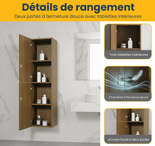 Armoire à Linge Mural de Salle de Bain - Noyer Miel Doré