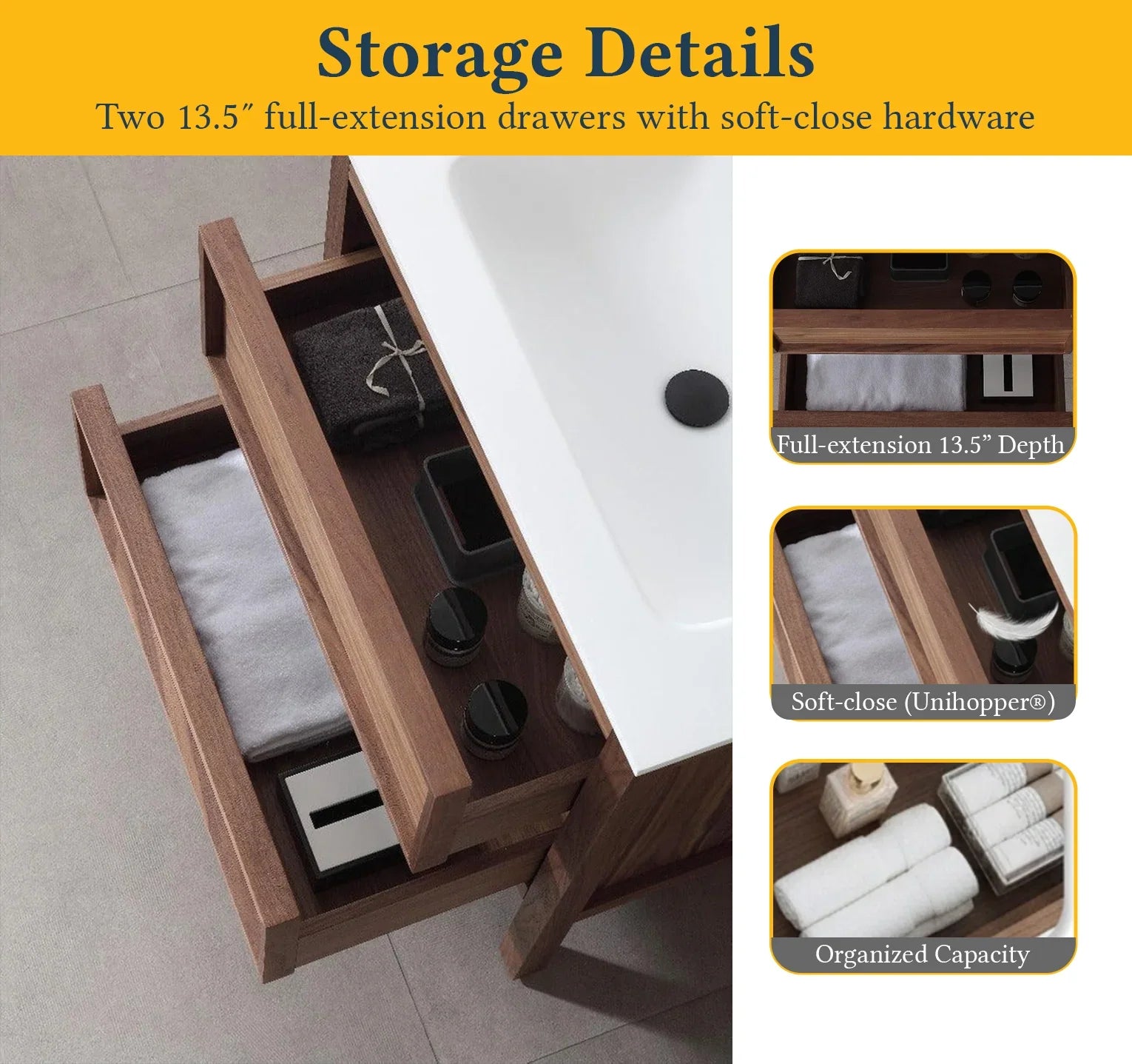 30" Natural Walnut Freestanding Bathroom Vanity with White Solid surface Countertop