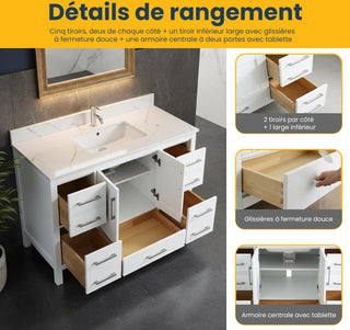 Meuble-Lavabo Autoportant 48po Blanc avec Comptoir de Marbre Ingénierie Calcutta