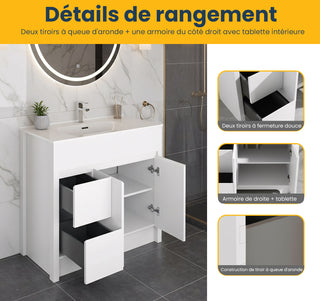 Meuble-Lavabo Autoportant 36po Blanc Mat avec Comptoir de Céramique Blanc