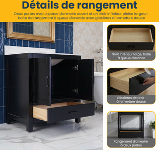 Meuble-lavabo autoportant noir 30" avec Comptoir en marbre Calcutta reconstitué