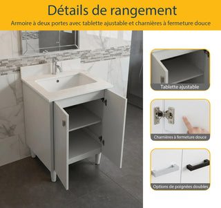 Meuble-Lavabo Autoportant 24po Gris Hampton avec Comptoir de Marbre Ingénierie Calcutta