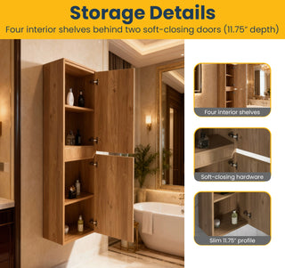 Bathroom Wall Hung Linen Cabinet - Rough Oak