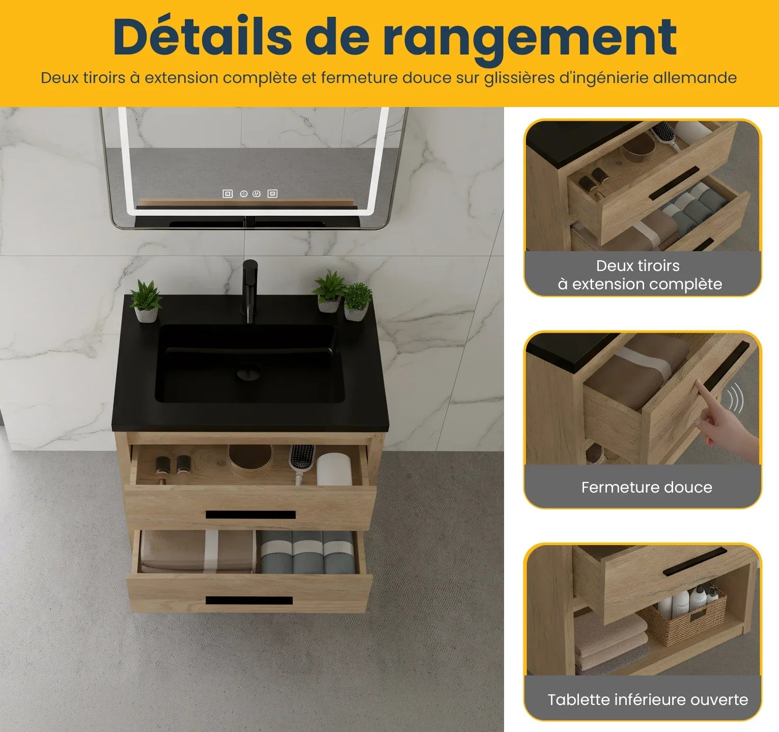 30" Rough Oak Freestanding Bathroom Vanity with Black Engineered Quartz Countertop