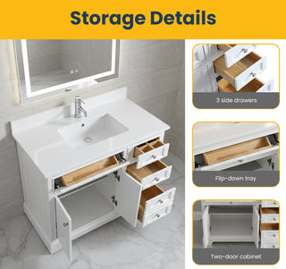 42" White Freestanding Bathroom Vanity with Solid White Quartz Countertop