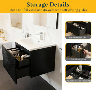 Meuble-Lavabo Mural 36po Noir avec Comptoir en Polymarbre Blanc