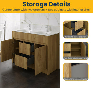 Meuble-Lavabo Autoportant 48po Chêne Givré avec Comptoir de Céramique Blanc