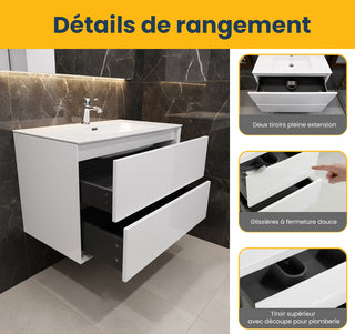 Meuble-lavabo mural blanc 36" avec Comptoir en polymarbre blanc