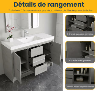 60" Cement Freestanding Single Sink Bathroom Vanity with White Polymarble Countertop