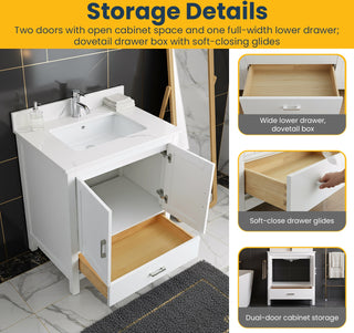 Meuble-Lavabo Autoportant 30po Blanc avec Comptoir de Polymarbre Ingénierie Calcutta