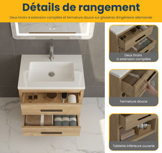 24" Rough Oak Freestanding Bathroom Vanity with White Polymarble Countertop