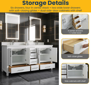 Meuble-Lavabo Autoportant 72po Blanc avec Comptoir de Marbre Ingénierie Calcutta