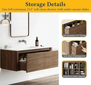 Meuble-Lavabo Mural 48po Noyer avec Comptoir de Surface solide Blanc Mat