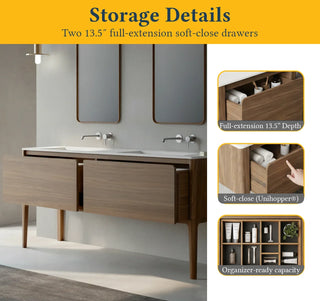 Meuble-Lavabo Mural 72po Noyer avec Comptoir de Surface solide Blanc Mat