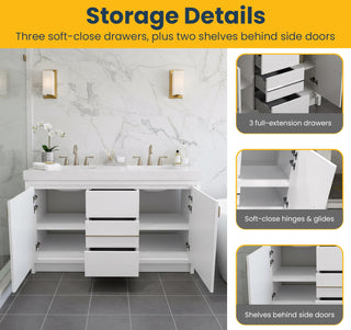 Meuble-Lavabo Autoportant 60po Blanc Brillant avec Comptoir de Polymarbre Blanc 