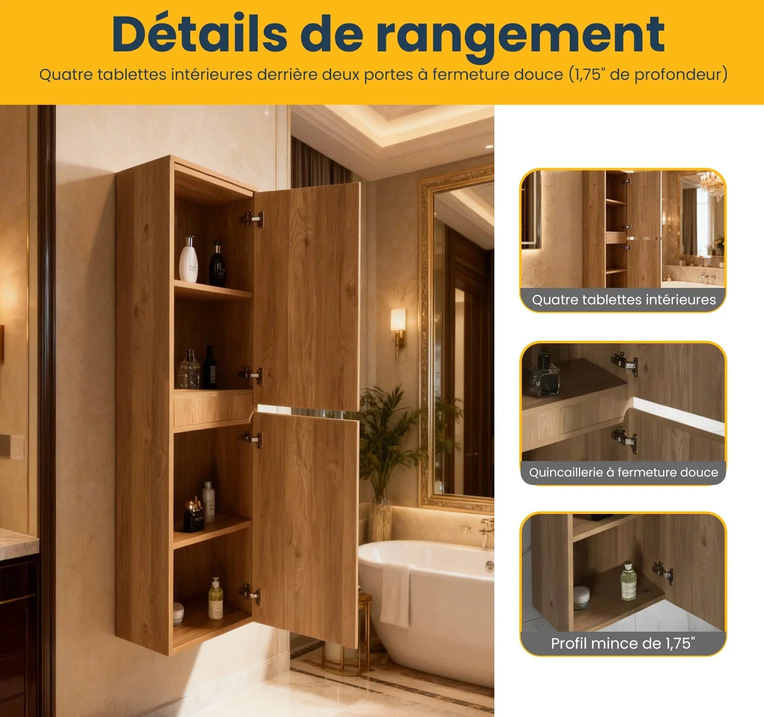 Armoire à linge suspendue murale de salle de bain - Chêne brut
