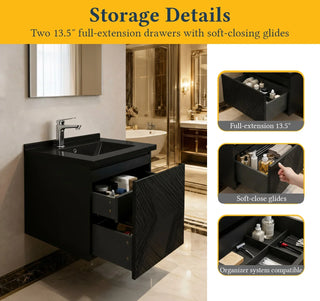 Meuble-Lavabo Mural 24po Noir avec Comptoir de Quartz d'ingénierie Noir