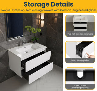 Meuble-Lavabo Mural 24po Blanc avec Comptoir de Polymarbre Blanc