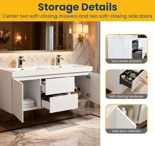 Meuble-Lavabo Mural 60po Blanc Brillant avec Comptoir de Polymarbre Blanc 