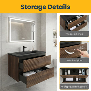 Meuble-Lavabo Mural 30po Noyer avec Comptoir de Quartz d'ingénierie Noir