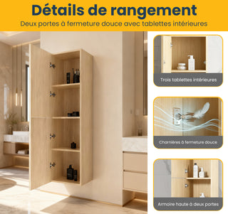 Armoire à Linge Mural de Salle de Bain - Noyer Couchant