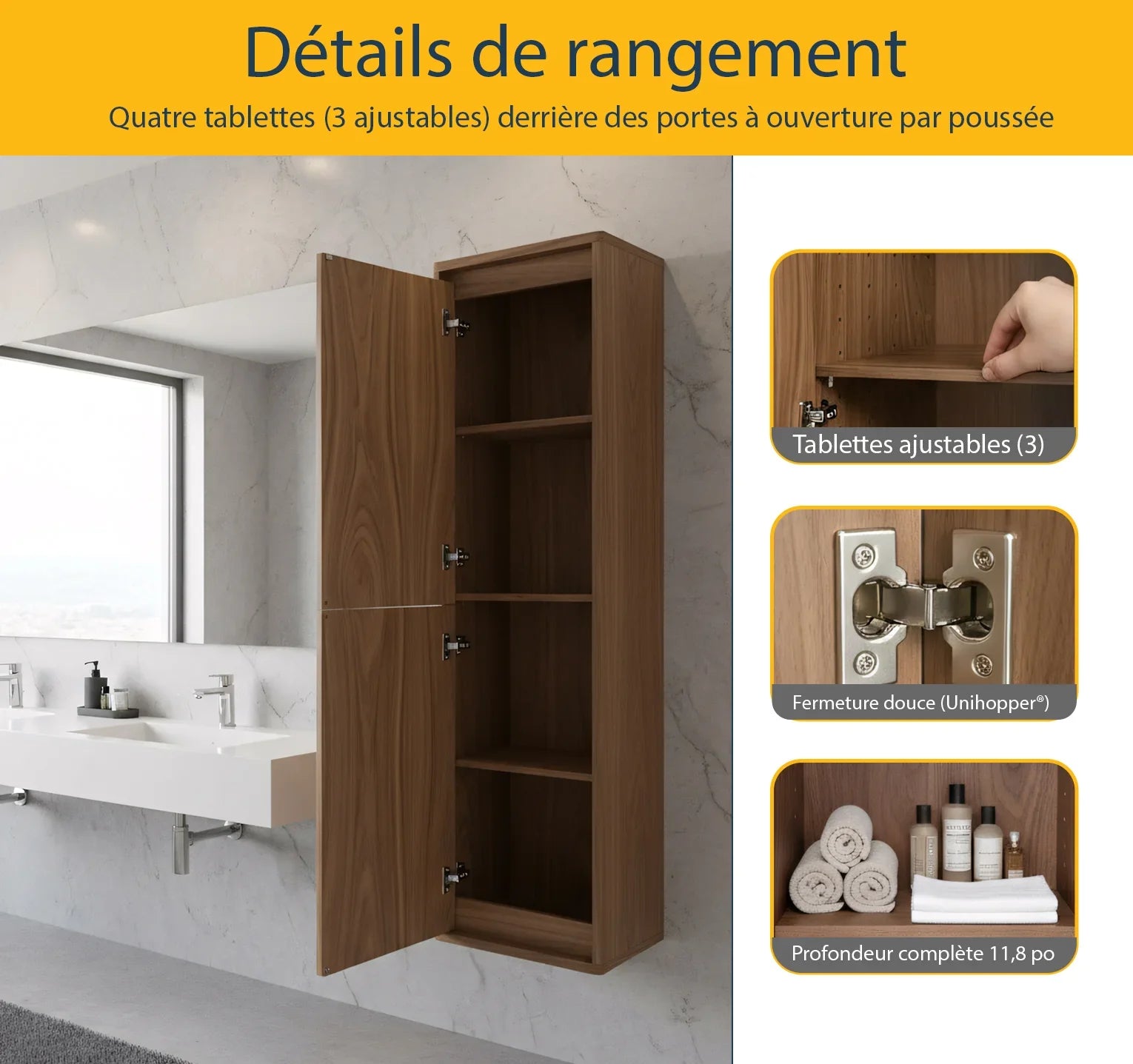 Armoire murale réversible en noyer suspendue pour linge