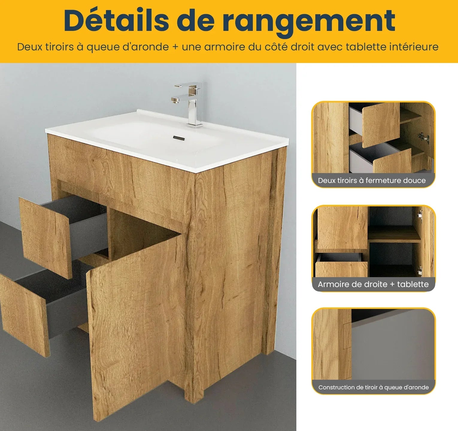 30" Frosted Oak Freestanding Bathroom Vanity with White Ceramic Countertop