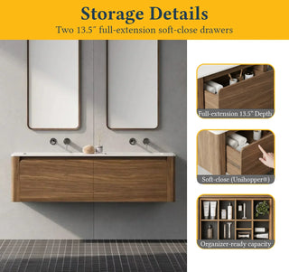 Meuble-Lavabo Mural 60po Noyer avec Comptoir de Surface solide Blanc Mat