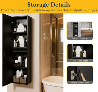 Bathroom Wall Hung Linen Cabinet - Matte Black