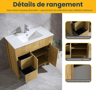 Meuble-Lavabo Autoportant 36 Chêne Givré avec Comptoir en Céramique