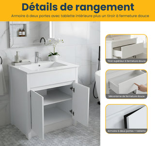 Meuble-Lavabo Autoportant 30po Chêne Blanc avec Comptoir de Céramique Blanc