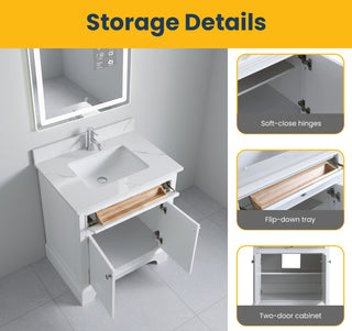 30" White Freestanding Bathroom Vanity with Engineered Calcutta Marble Countertop