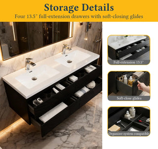 Meuble-lavabo mural noir 60" avec Comptoir en polymarbre blanc