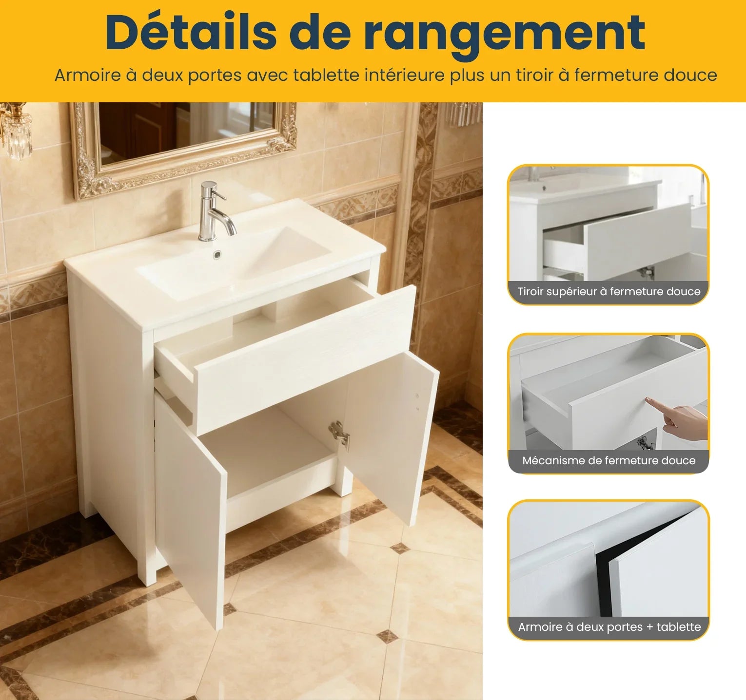 24" White Oak Freestanding Bathroom Vanity with White Ceramic Countertop