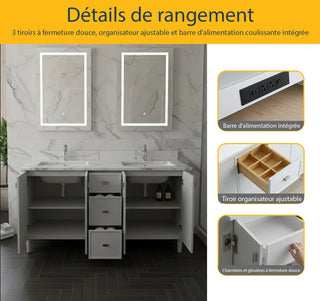 60" Hampton Grey Double Sink Freestanding Vanity with Engineered Calcutta Marble Countertop