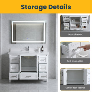 48" White Freestanding Single Sink Bathroom Vanity with Calcutta Quartz 4cm Countertop Nevada Collection