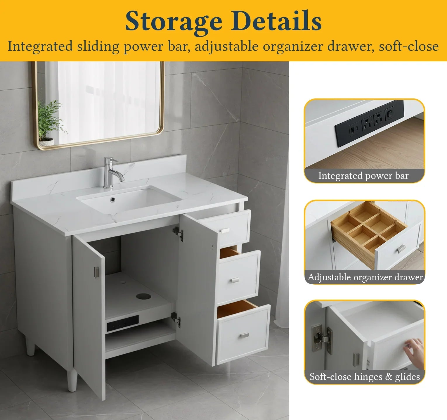 Meuble-Lavabo Autoportant 42po Gris Hampton avec Comptoir de Marbre Ingénierie Calcutta