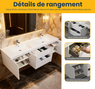 Meuble-Lavabo Mural 72po Blanc avec Comptoir de Polymarbre Blanc