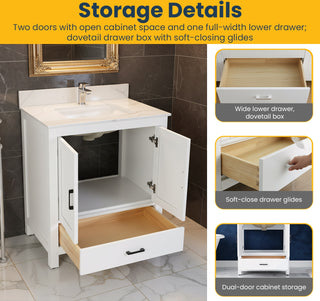 Meuble-Lavabo Autoportant 30po Blanc avec Comptoir de Marbre Calcutta d'ingénierie