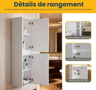 Armoire à linge suspendue murale de salle de bain - Blanc brillant Capri