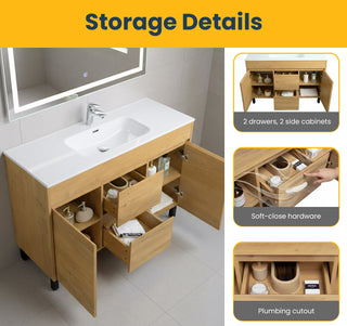 Meuble-Lavabo Autoportant 48 po Chêne Givré avec Comptoir de Céramique Blanc