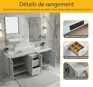 Meuble-Lavabo Autoportant 72po Gris Hampton avec Comptoir de Marbre Ingénierie Calcutta