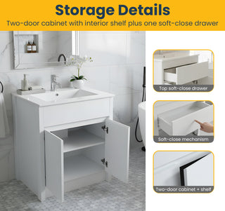 Meuble-Lavabo Autoportant 30po Chêne Blanc avec Comptoir de Céramique Blanc