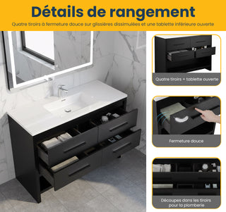 48" Black Rough Oak Freestanding Bathroom Vanity with White Polymarble Countertop