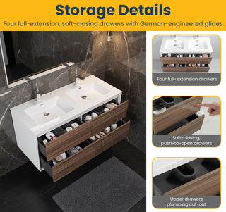 Meuble-Lavabo Mural 48po Noyer avec Comptoir de Polymarbre Blanc