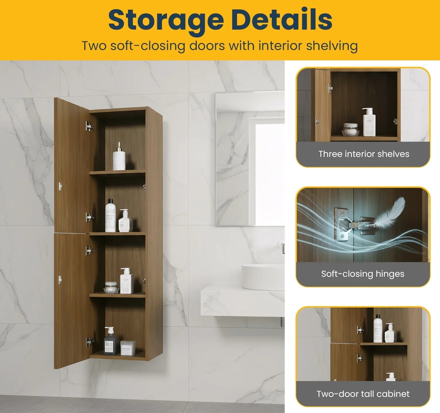 Armoire à Linge Mural de Salle de Bain - Noyer Miel Doré