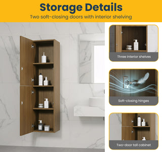 Armoire à Linge Mural de Salle de Bain - Noyer Miel Doré