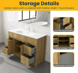 48" Frosted Oak Freestanding Single Sink Bathroom Vanity with White Ceramic Countertop